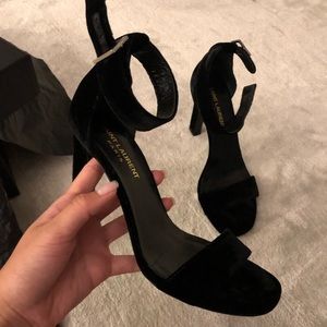 Saint Laurent Black Strap Velvet Heels